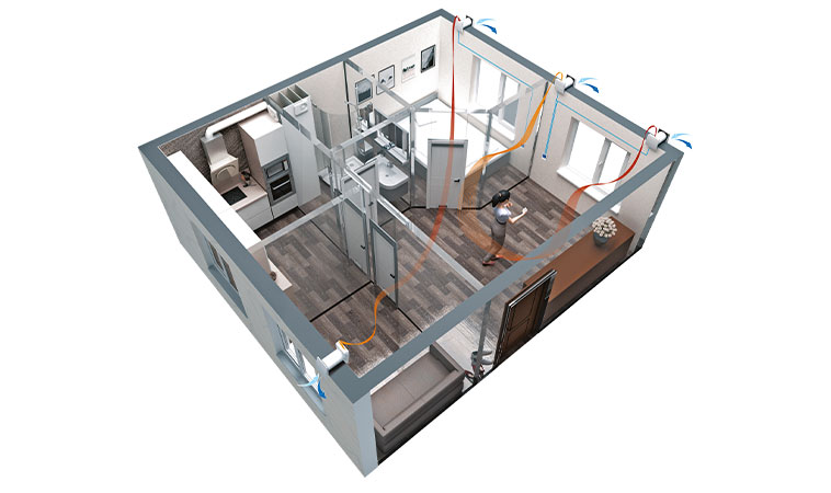 3D prikaz delovanja prezračevalnega sistema